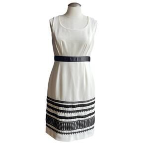 Women's CHEETA B Ivory Black Cocktail Lace Sequin Trim Sleeveless Sheath Dress 4